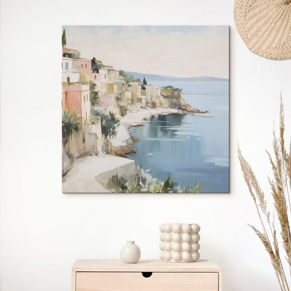 Painting of a city by the water Painting of a city by the water