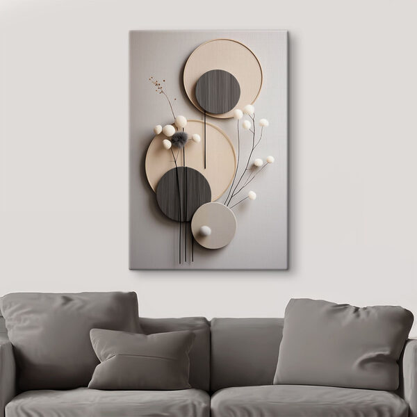 Wall decoration with round circles and white flowers