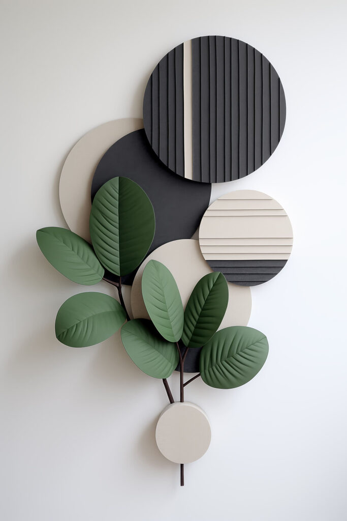 Wall art with a plant and leaves