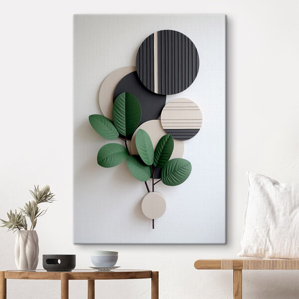 Wall art with a plant and leaves