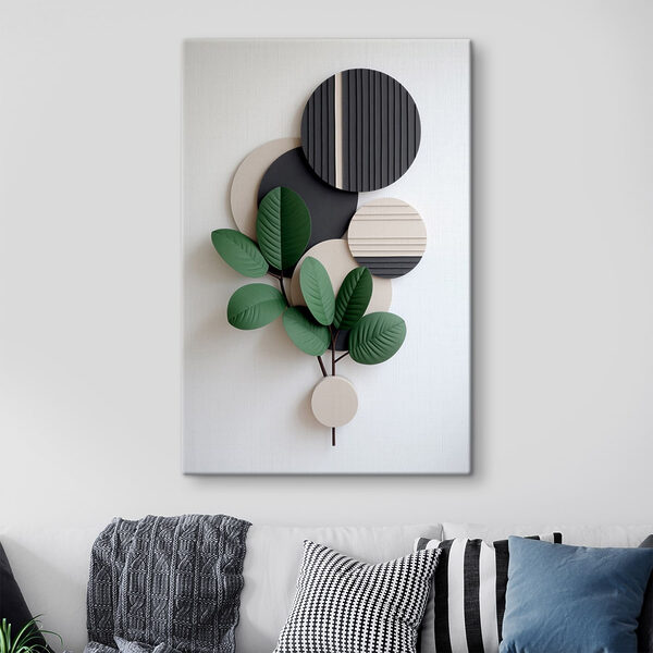 Wall art with a plant and leaves