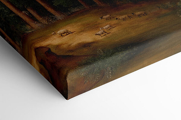 Painting of a landscape with trees and animals Painting of a landscape with trees and animals