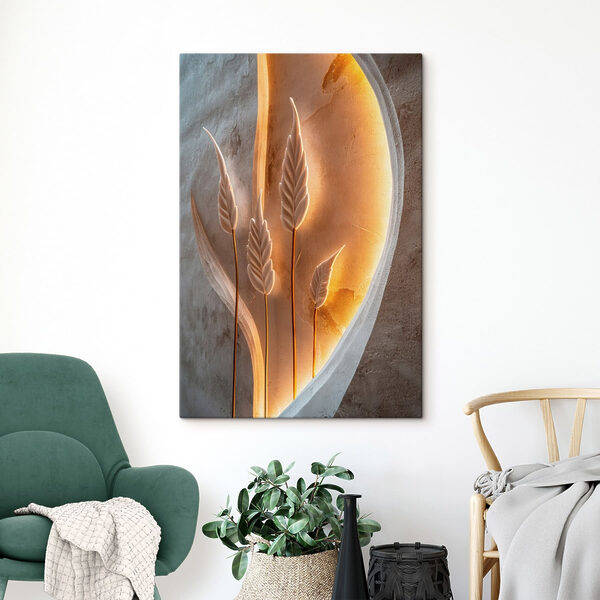 Sculpture of leaves and a light