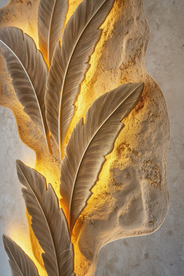 - Elegant leaf design on textured wall