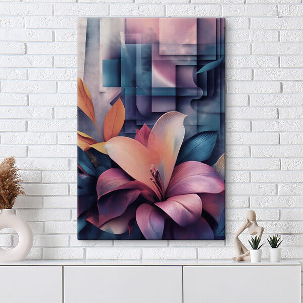 Vibrant blooms amidst abstract shapes