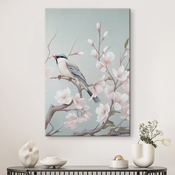 Bird on a branch with flowers