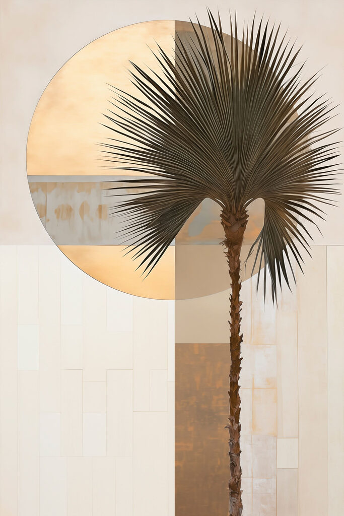 Palm tree in front of a circle