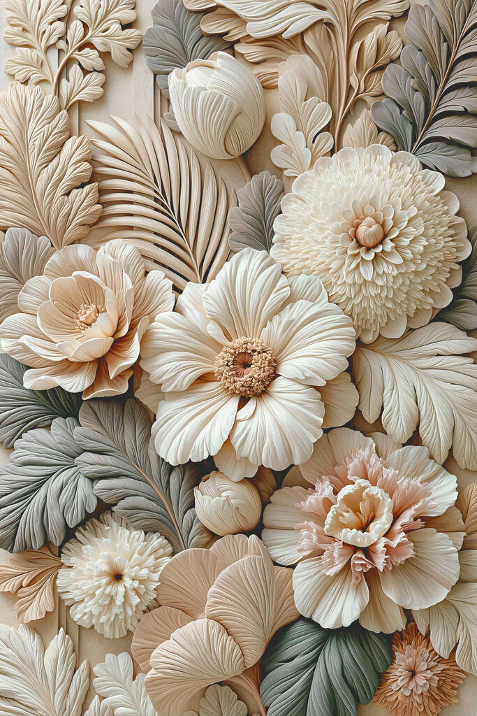 Group of flowers and leaves