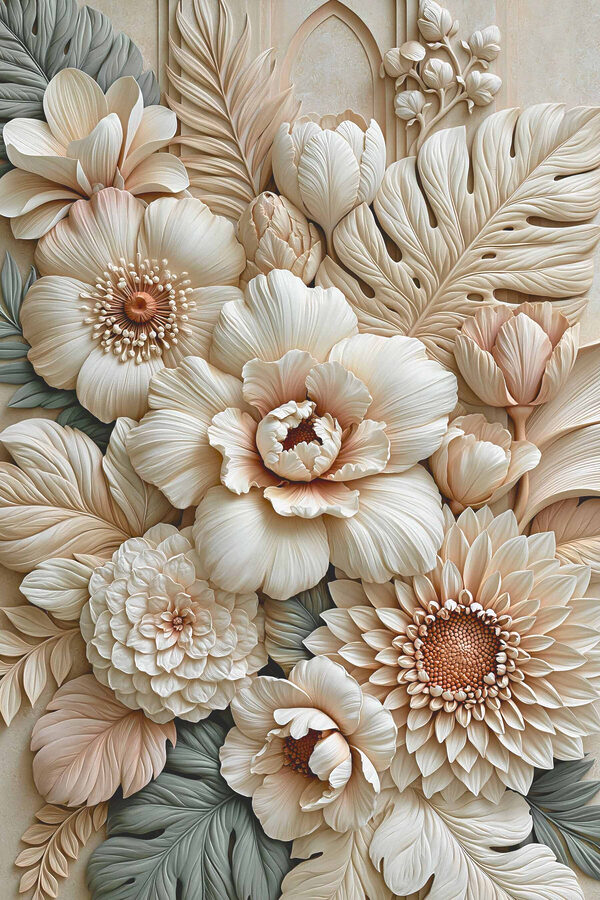 Delicate floral arrangement in relief