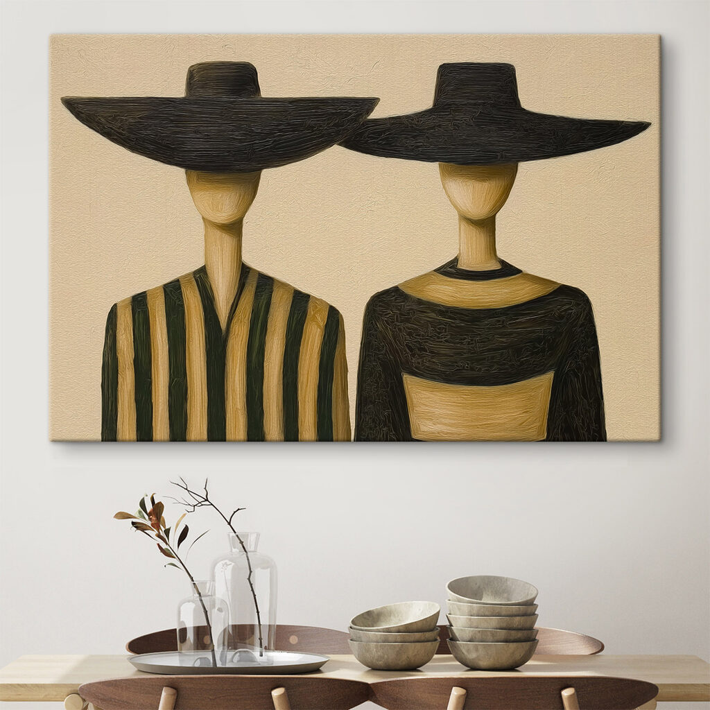 Couple of wooden mannequins wearing hats Couple of wooden mannequins wearing hats