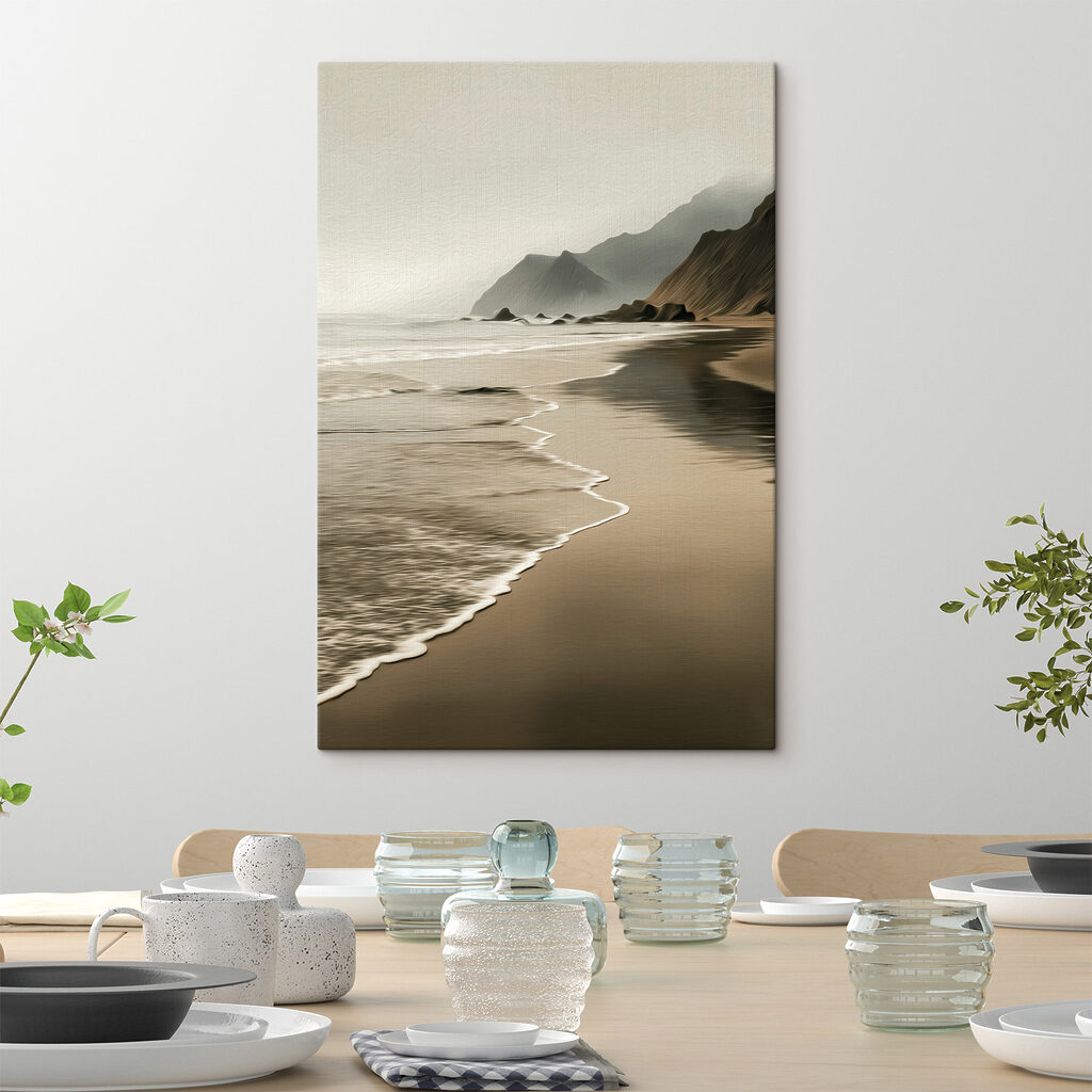 Beach with waves and mountains