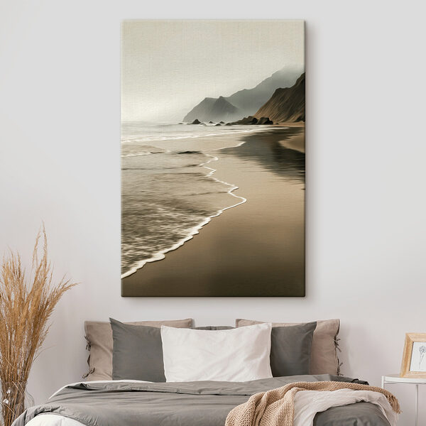 Beach with waves and mountains