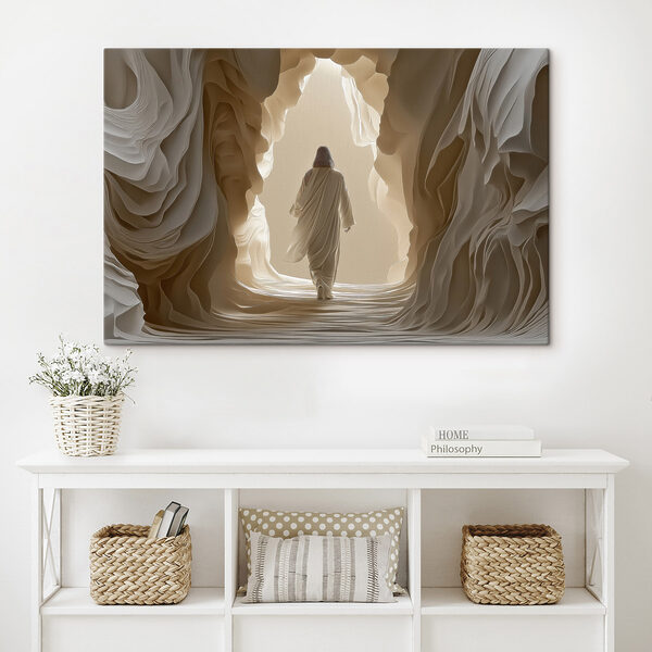 Person walking in a cave Person walking in a cave