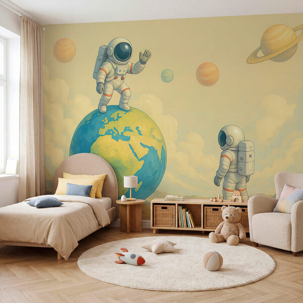 Dva astronauti stojící na planetě