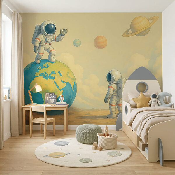 Dva astronauti stojící na planetě
