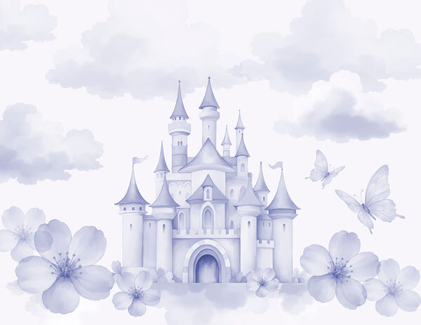 Castle with butterflies and flowers