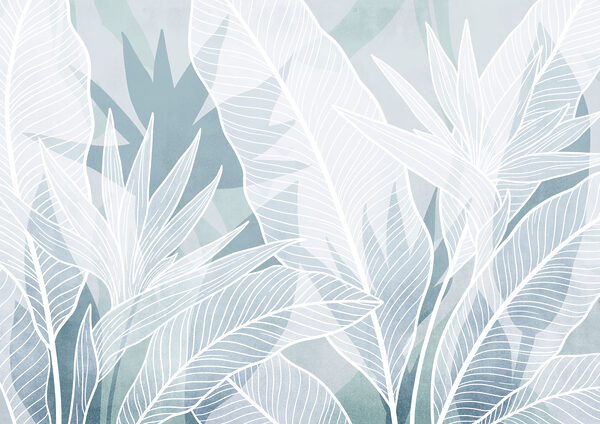 White leaves on a blue background White leaves on a blue background