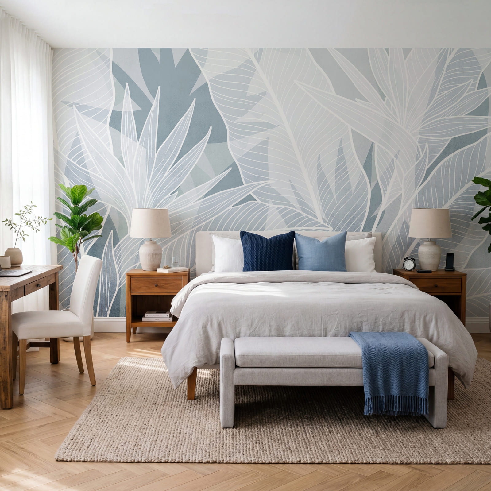 Bílé listy na modrém pozadí Bílé listy na modrém pozadí