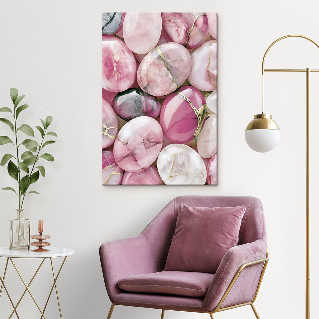 Group of pink and white oval shaped stones Group of pink and white oval shaped stones