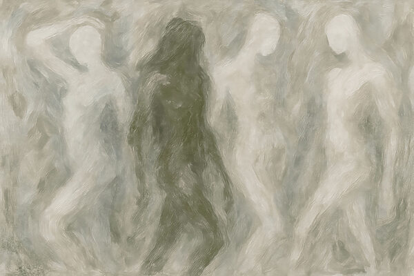 Group of people in a grey and white room
