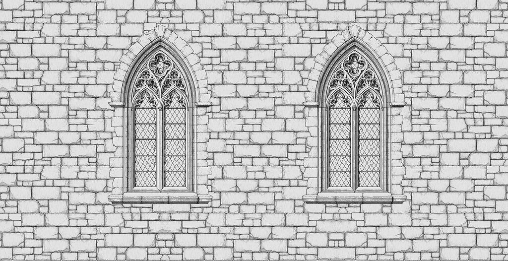 Stone wall with windows Stone wall with windows