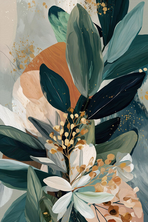Painting of leaves and flowers