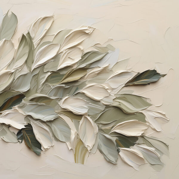 Painting of leaves on a white surface