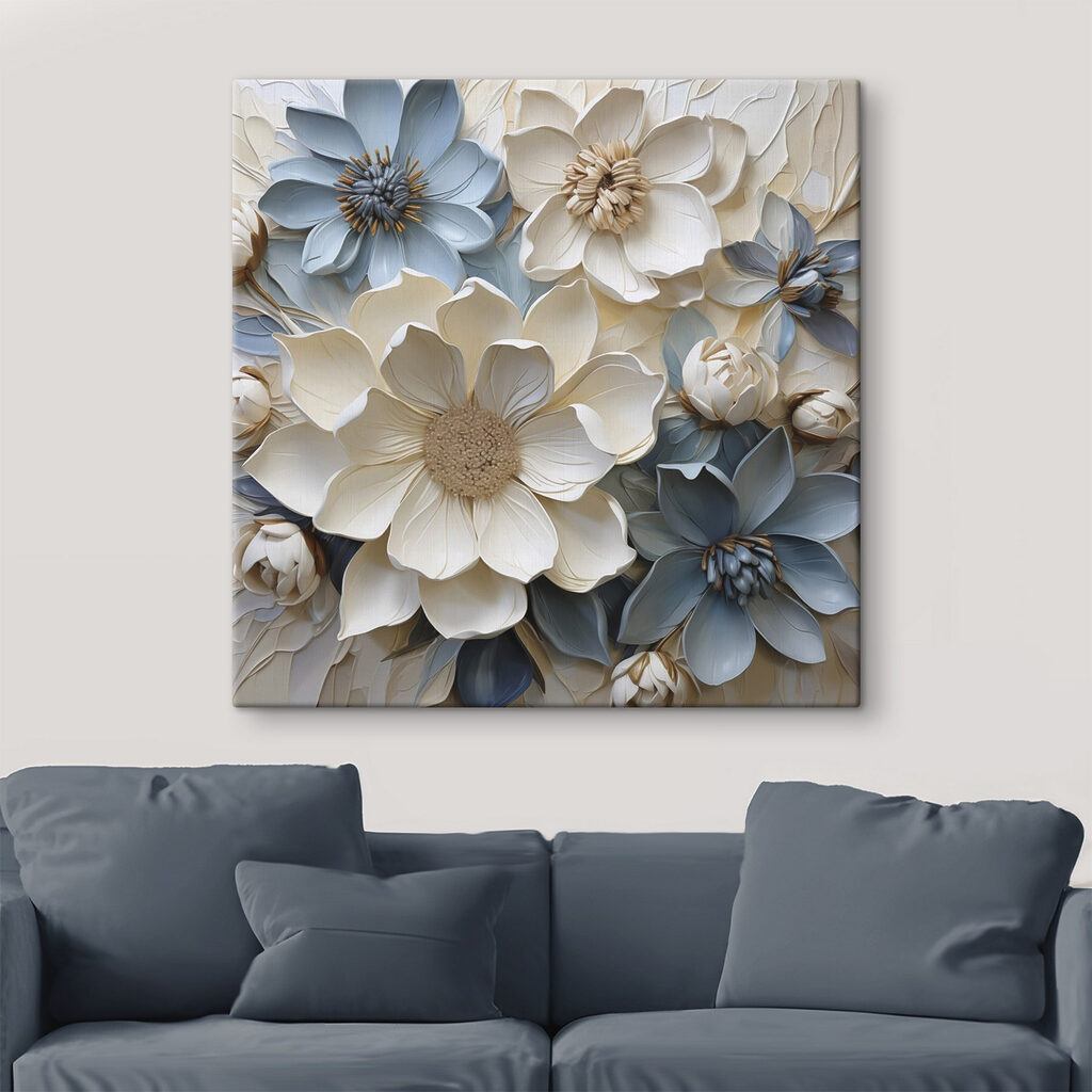 Group of white and blue flowers Group of white and blue flowers