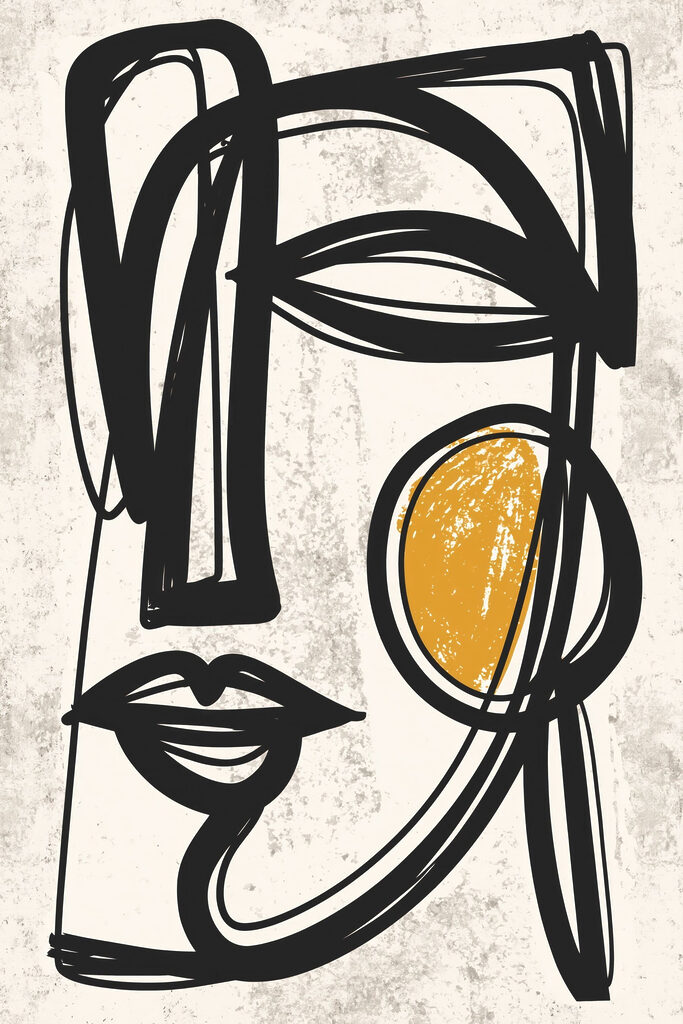 Black and yellow drawing of a face Black and yellow drawing of a face