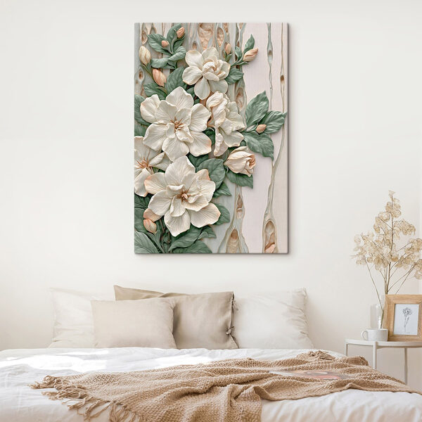 Group of white flowers with green leaves
