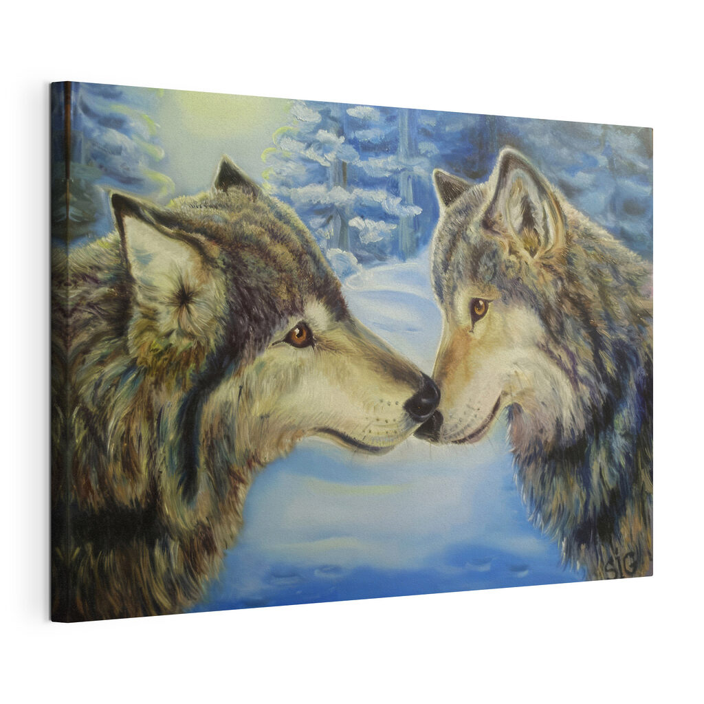 A painting of two wolves kissing A painting of two wolves kissing