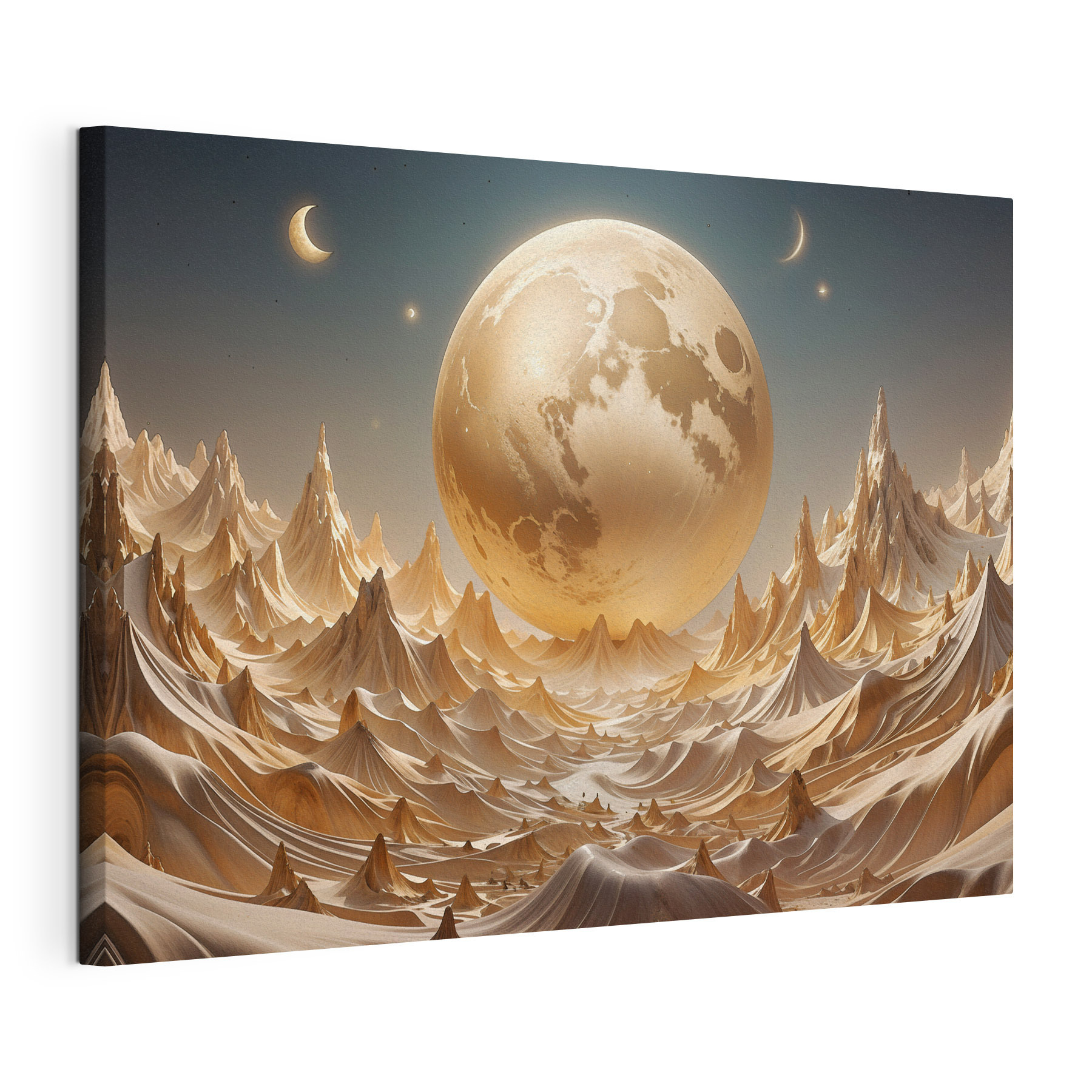 A moon over mountains and hills