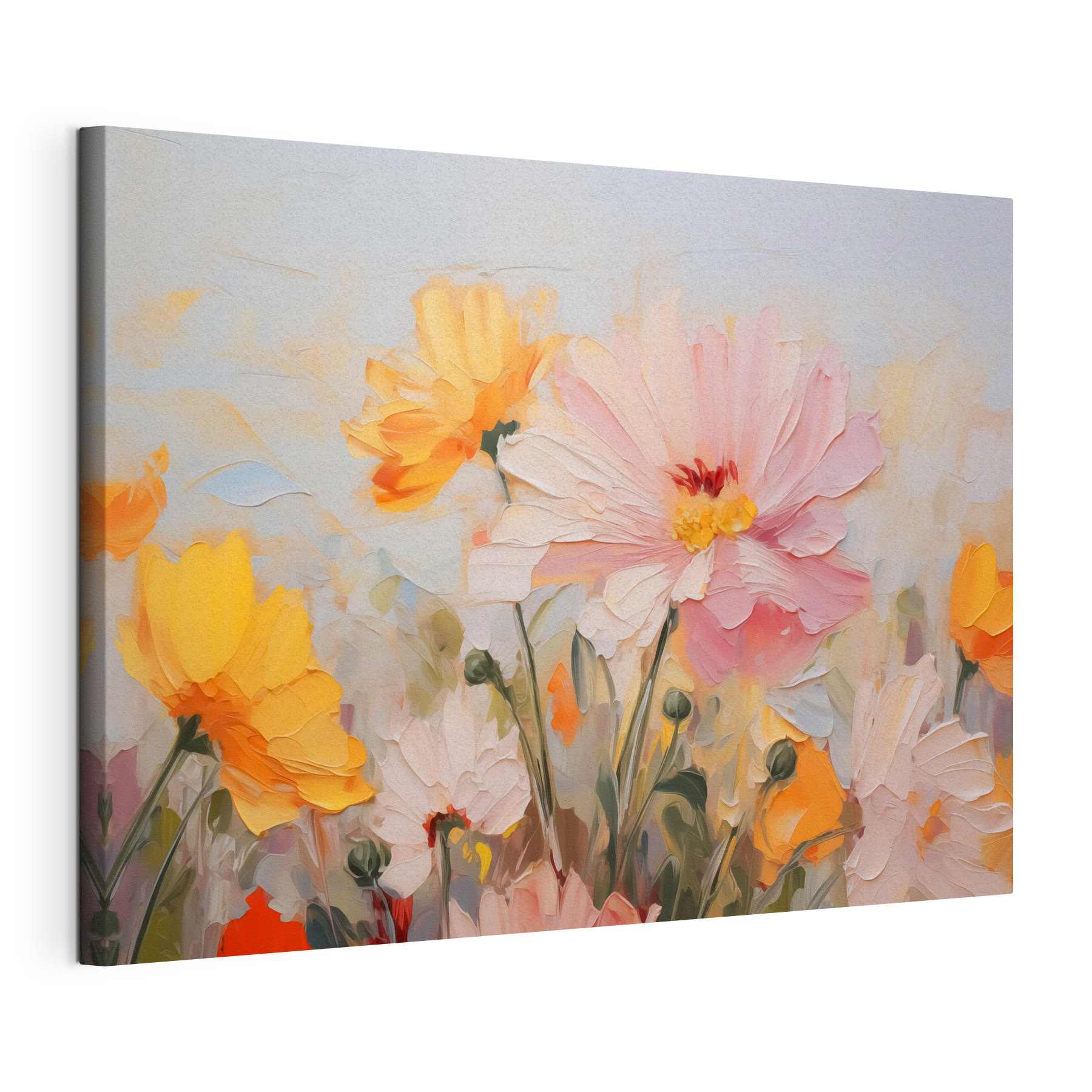 Painting of flowers on a blue background