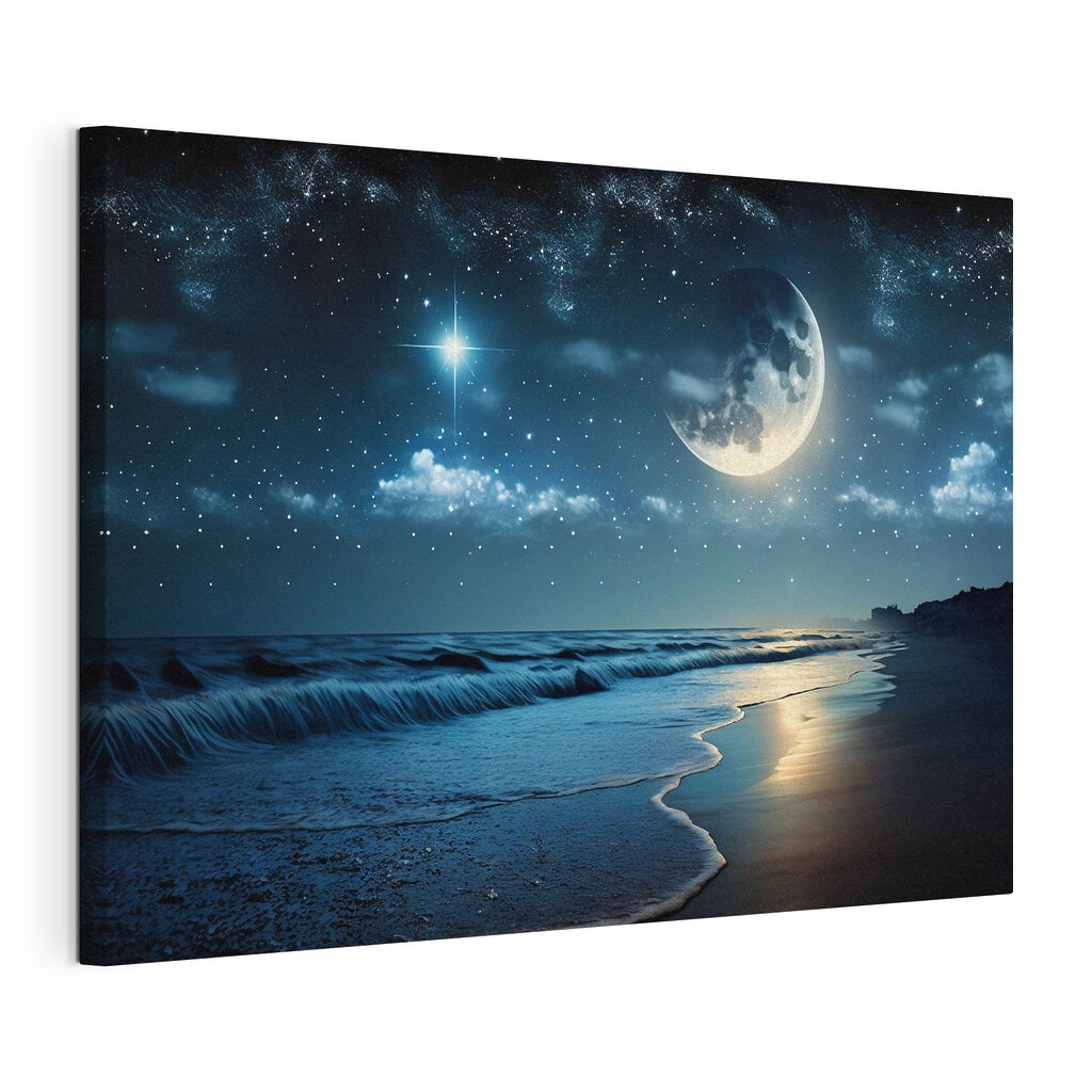 Moon and stars over a beach