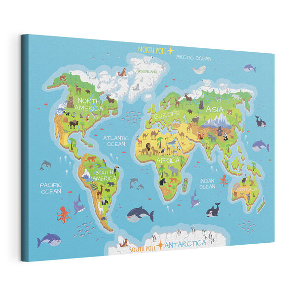 Obraz Mapa světa se zvířaty