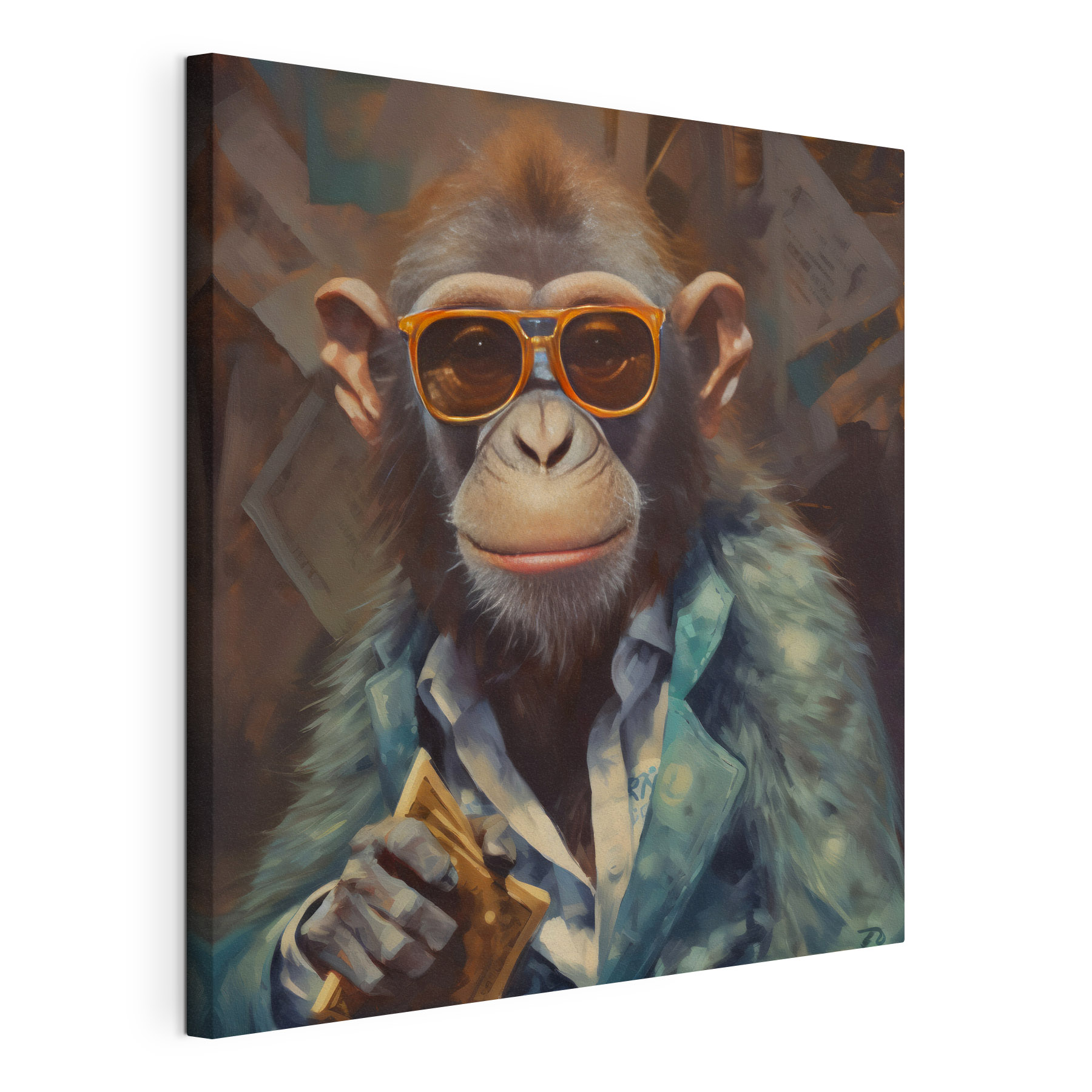 A monkey wearing sunglasses and a suit