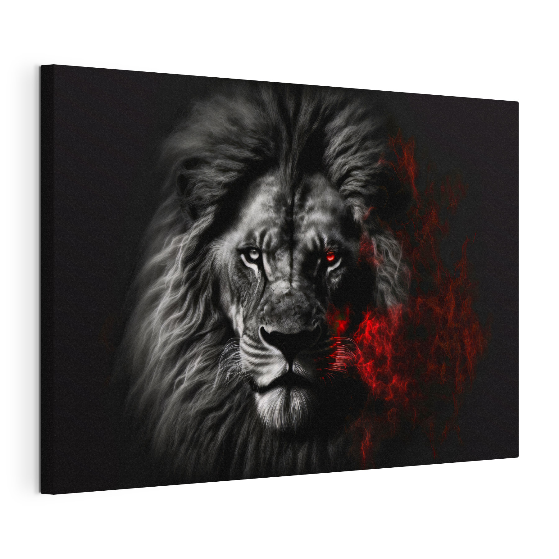 A black lion with red eyes