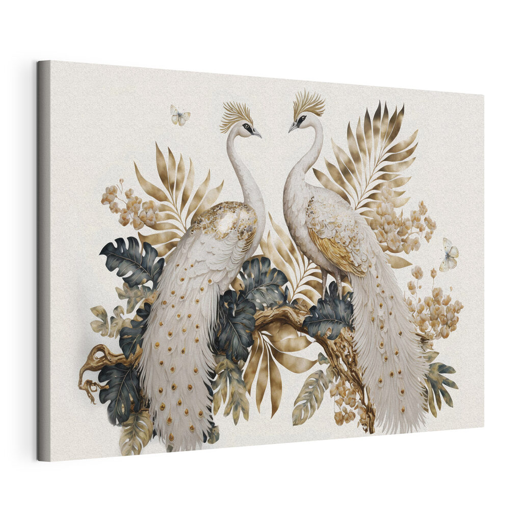 Elegant peacocks amidst serene floral beauty