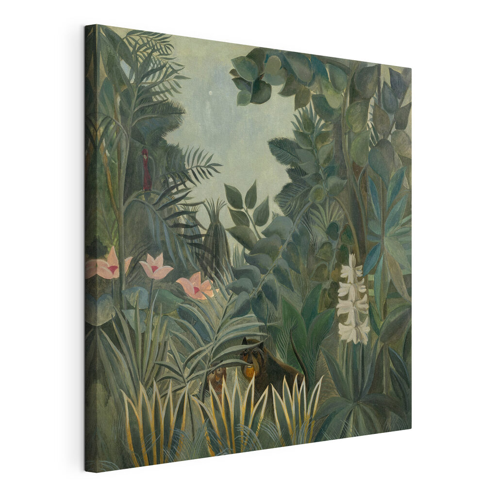 A painting of a jungle with plants and flowers