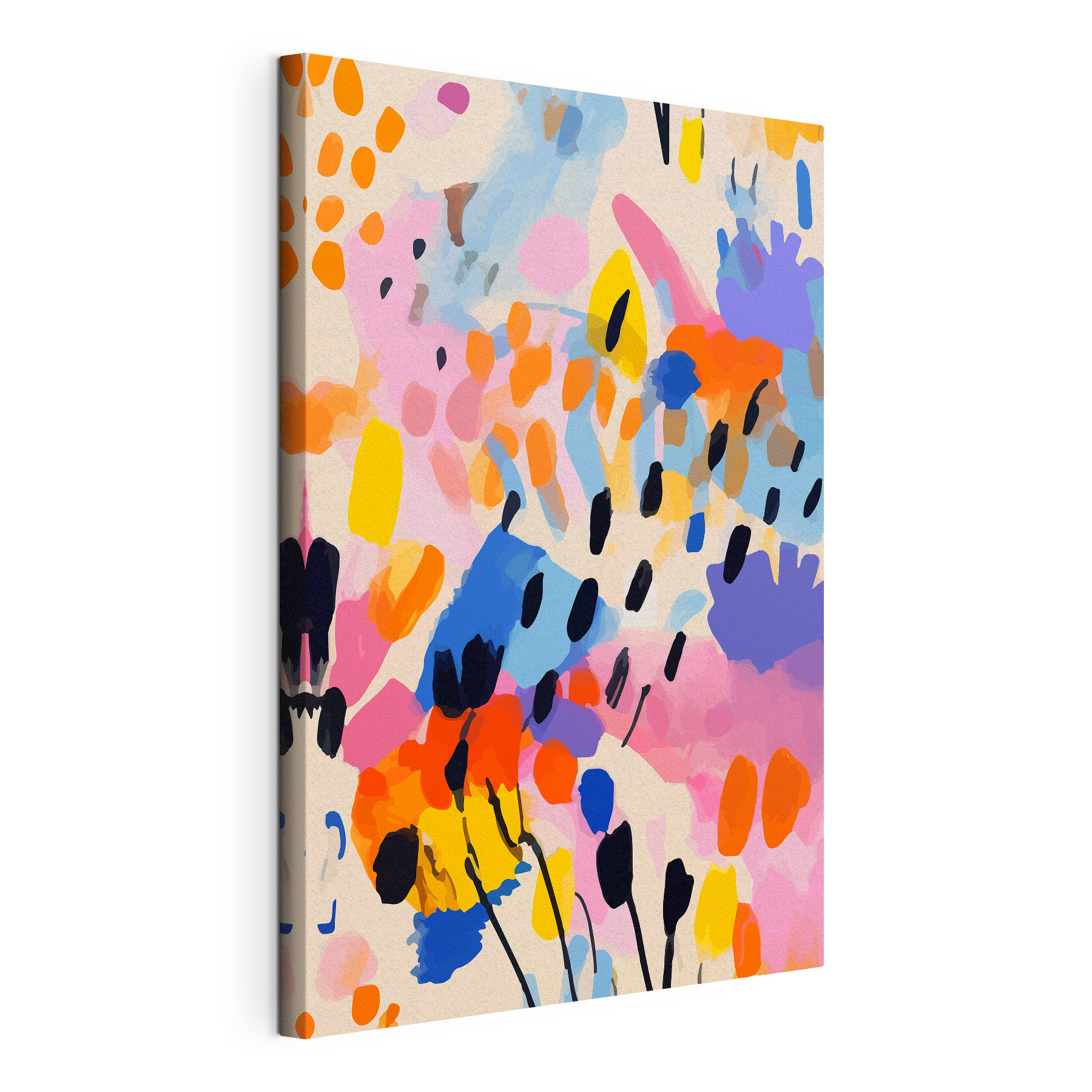 A colorful painting of black dots and spots