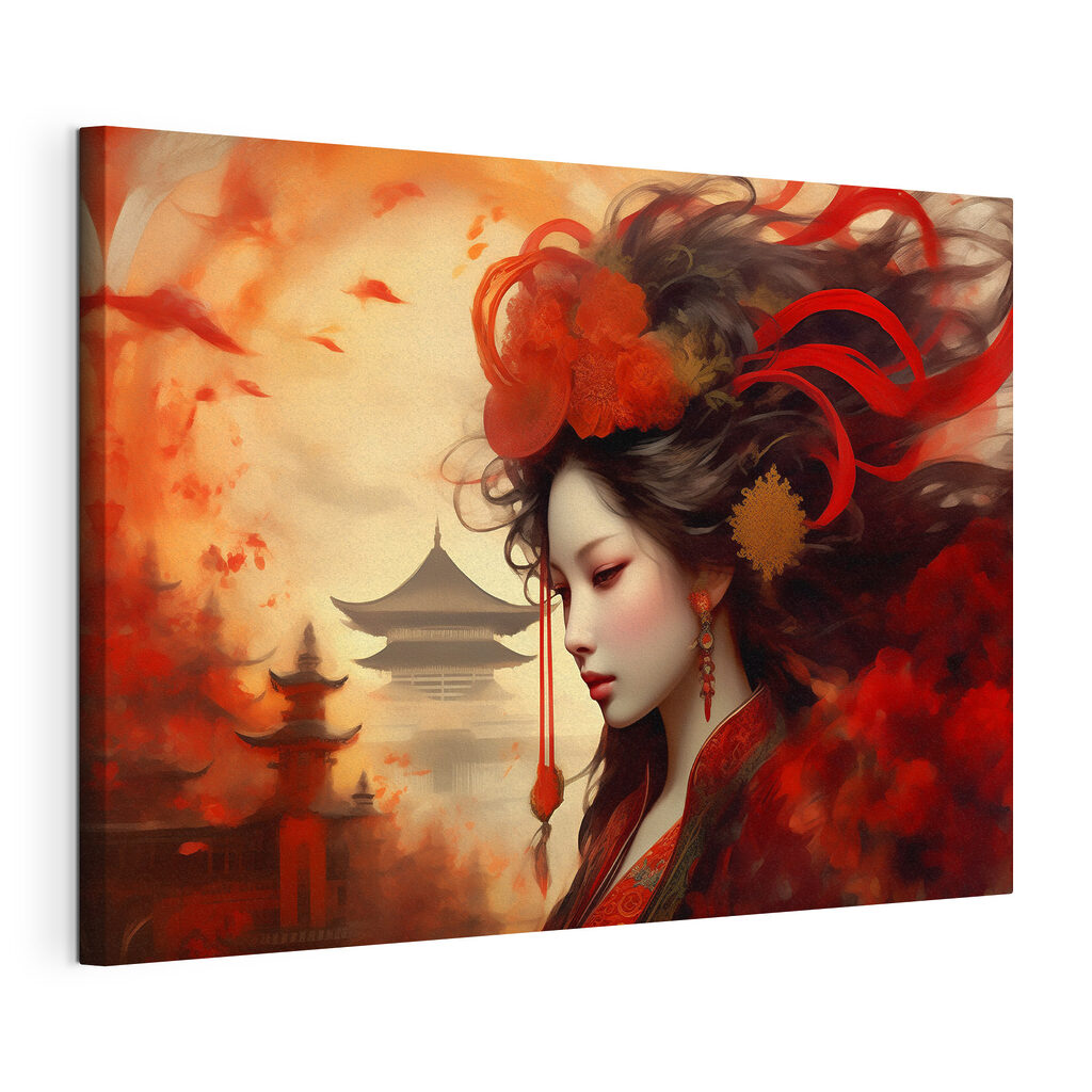 A woman with long hair and red flowers in her hair A woman with long hair and red flowers in her hair