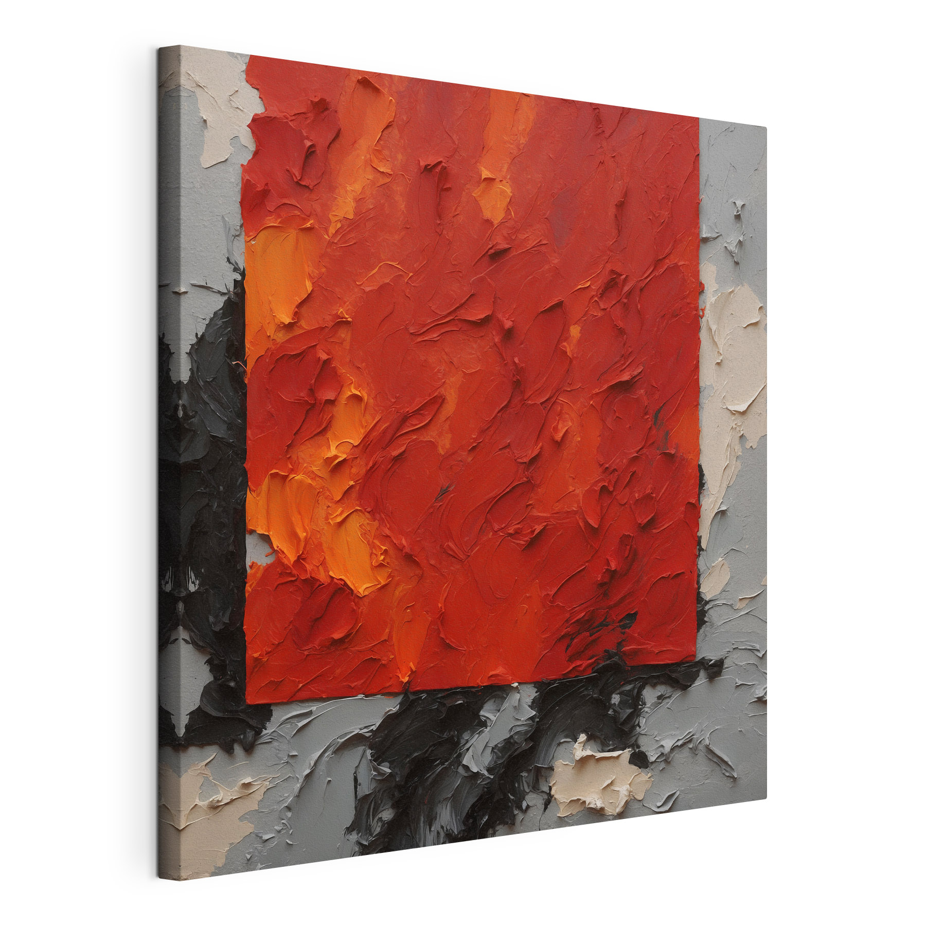 A painting of a red square with black and white paint A painting of a red square with black and white paint