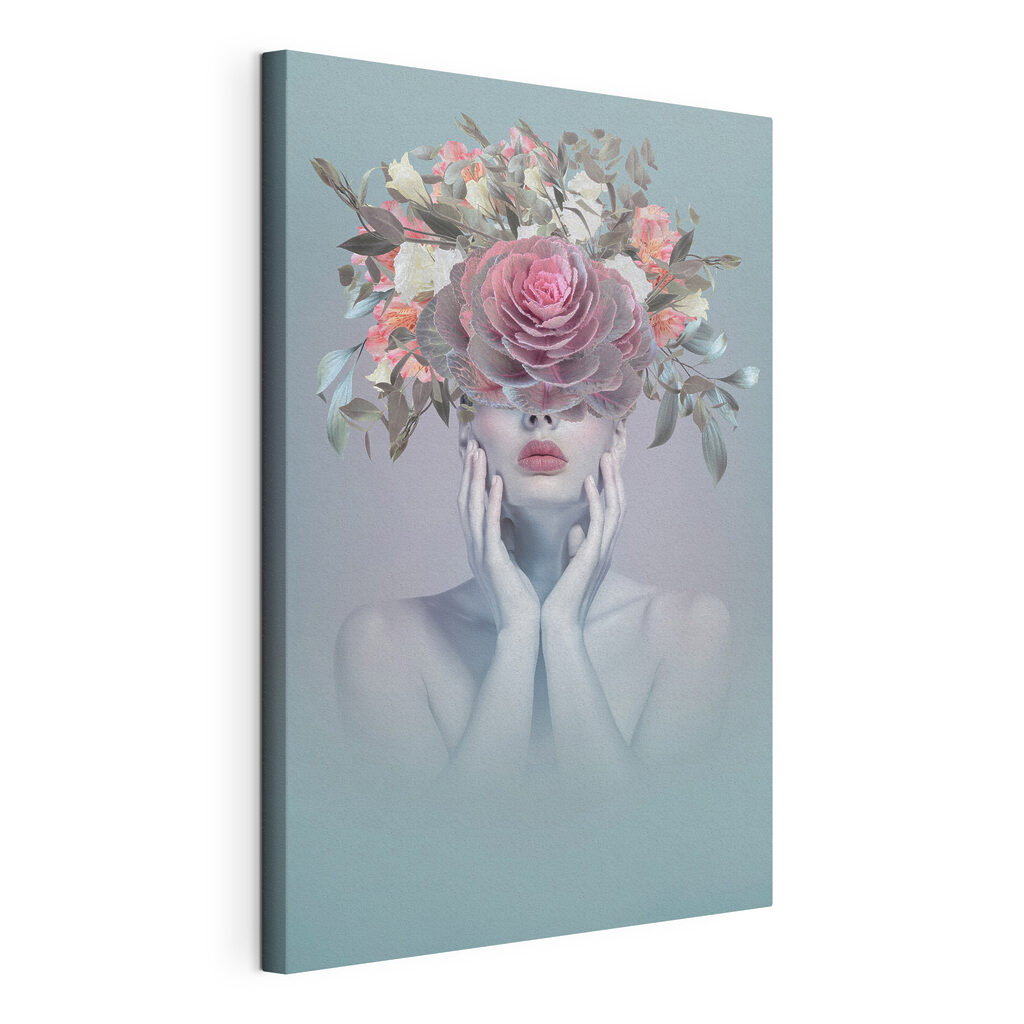 A woman with flowers on her head
