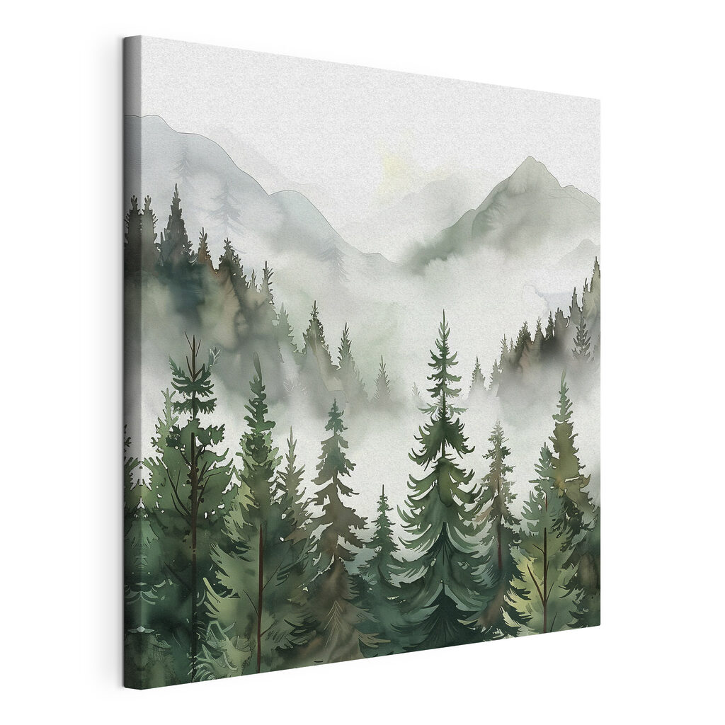 A landscape of trees and mountains