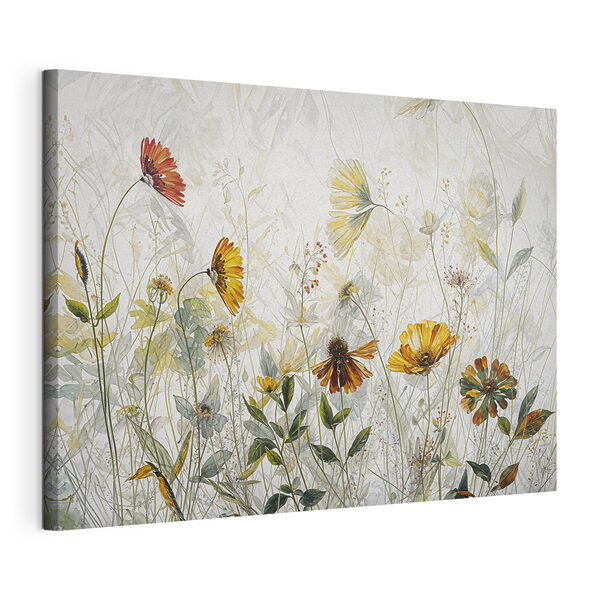 A painting of flowers and leaves
