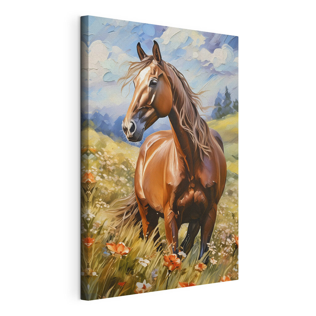 A horse in a field of flowers A horse in a field of flowers