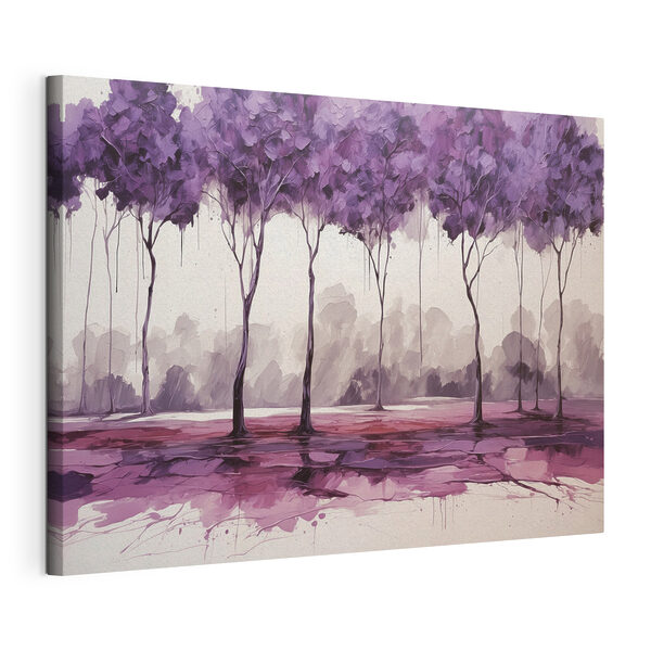 A painting of trees with purple leaves A painting of trees with purple leaves