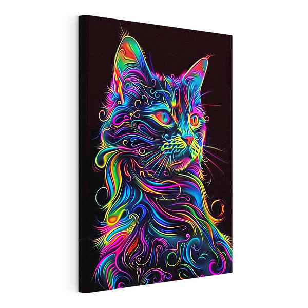 A colorful cat with a black background A colorful cat with a black background