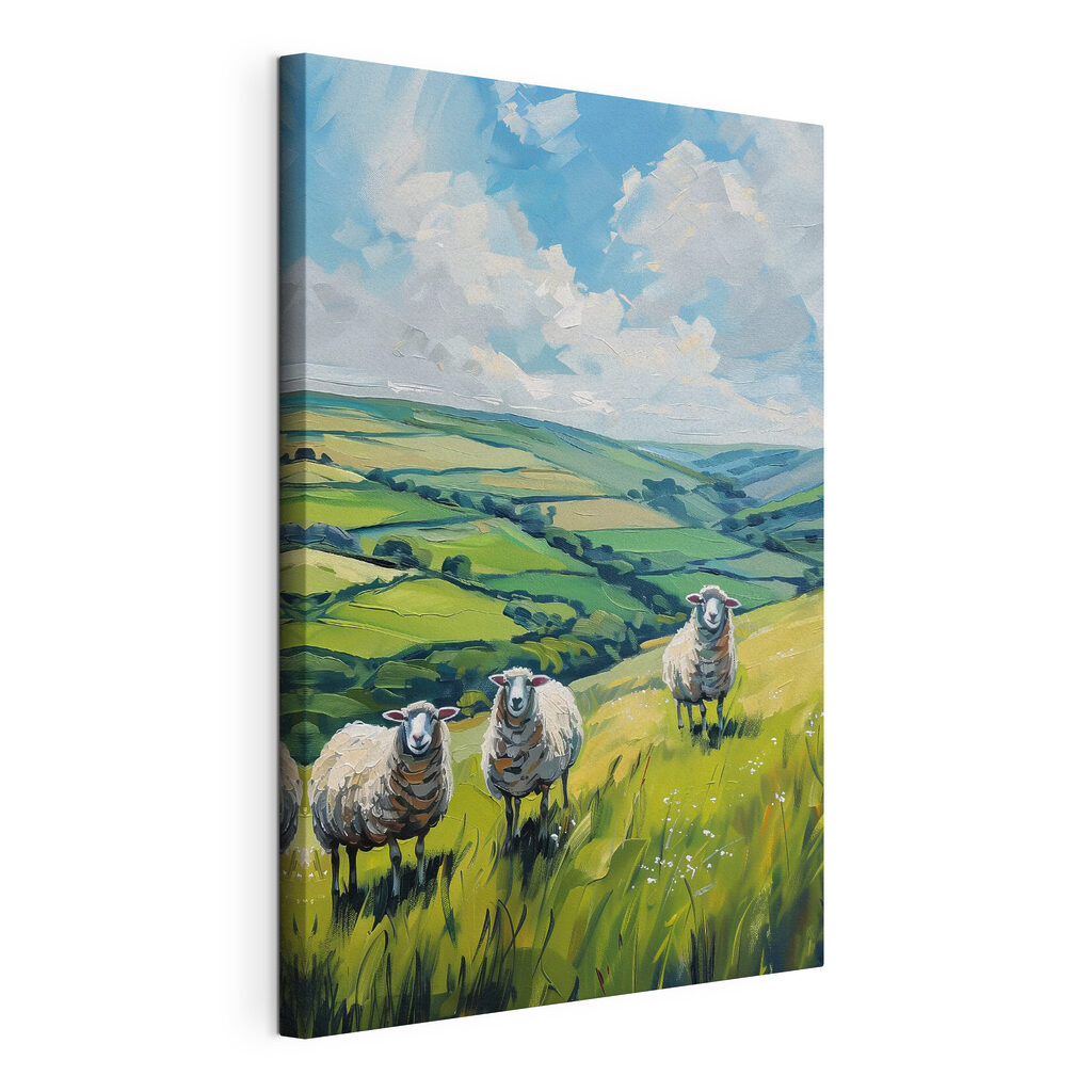 Group of sheep on a grassy hill