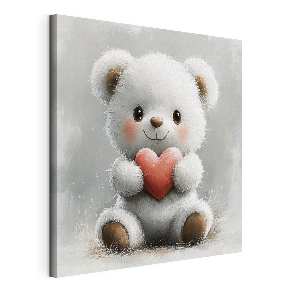 White teddy bear holding a heart